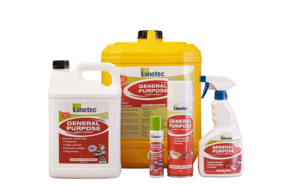 A range of Lanotec General Purpose Liquid Lanolin products on a white background